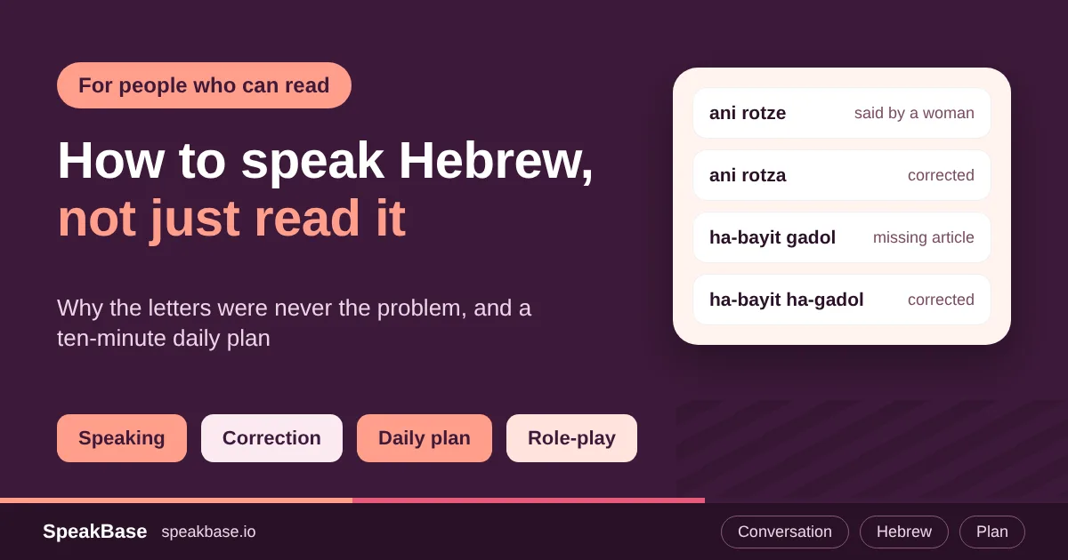 How to Speak Hebrew, Not Just Read It: A Plan for People Who Learned the Letters and Froze