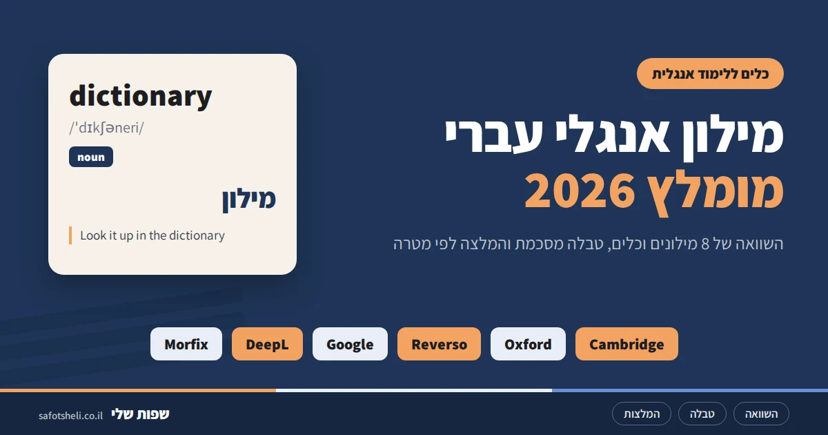מילון אנגלי עברי מומלץ: 8 המילונים הטובים ב-2026 והשוואה מלאה