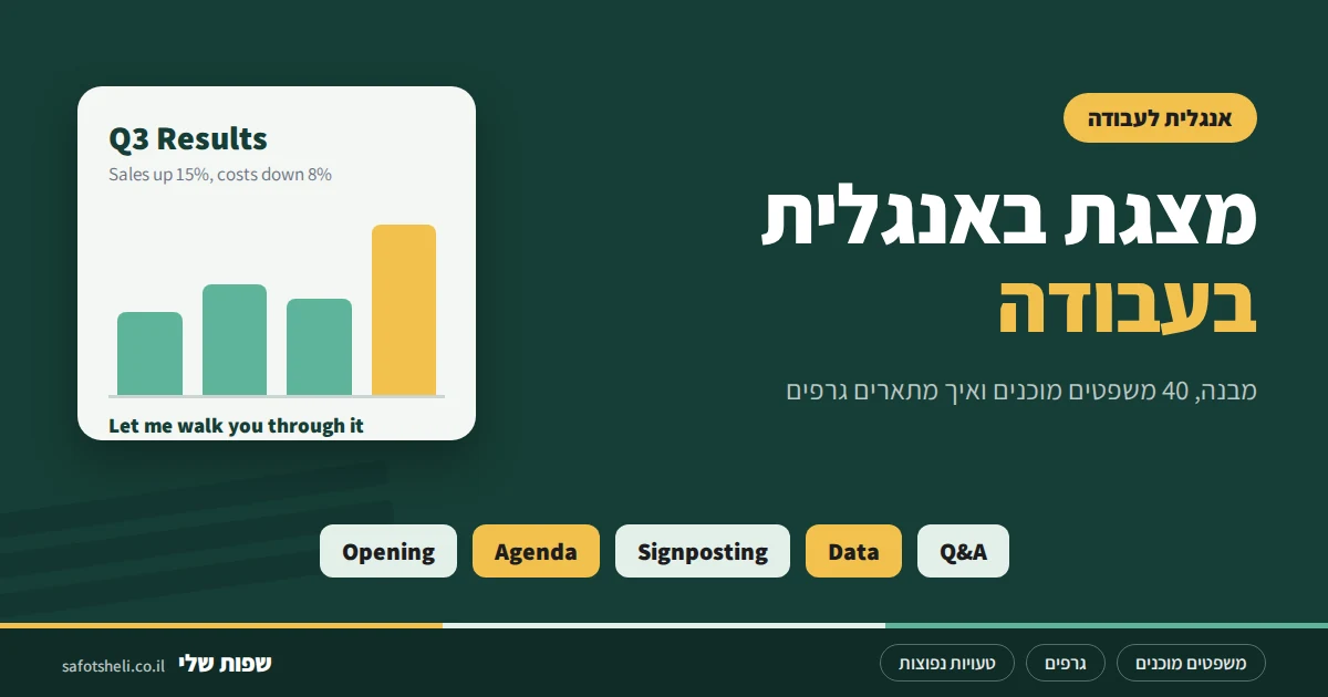 מצגת באנגלית בעבודה: המבנה, 40 משפטים מוכנים ואיך מתארים גרפים