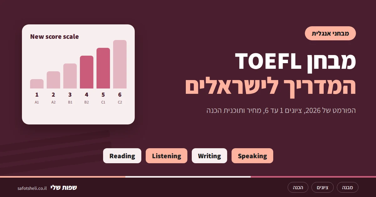 מבחן TOEFL 2026: המדריך המלא לישראלים (פורמט חדש וציונים 1 עד 6)